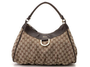 Gucci Hobo Bag Dark Brown Beige Cream Canvas Calfskin
